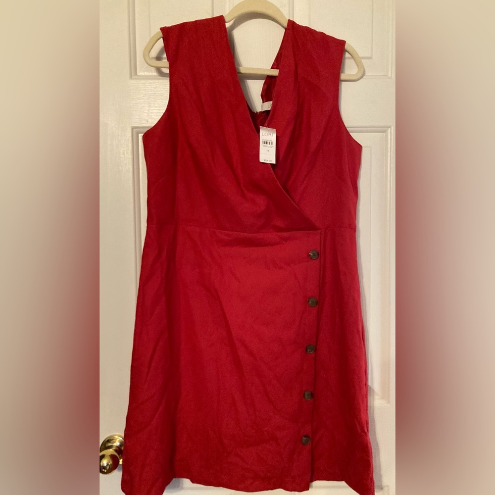 LOFT Red Sleeveless Button Front Mini Dress - Picture 4 of 13